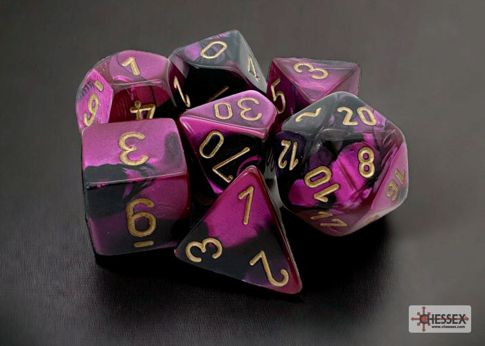 CHESSEX GEMINI DICE: BLACK-PURPLE & GOLD SETS | Gamers Paradise