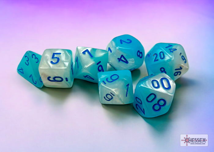 CHESSEX GEMINI DICE: PEARL TURQOISE-WHITE & BLUE SETS | Gamers Paradise