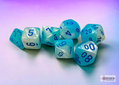 CHESSEX GEMINI DICE: PEARL TURQOISE-WHITE & BLUE SETS | Gamers Paradise