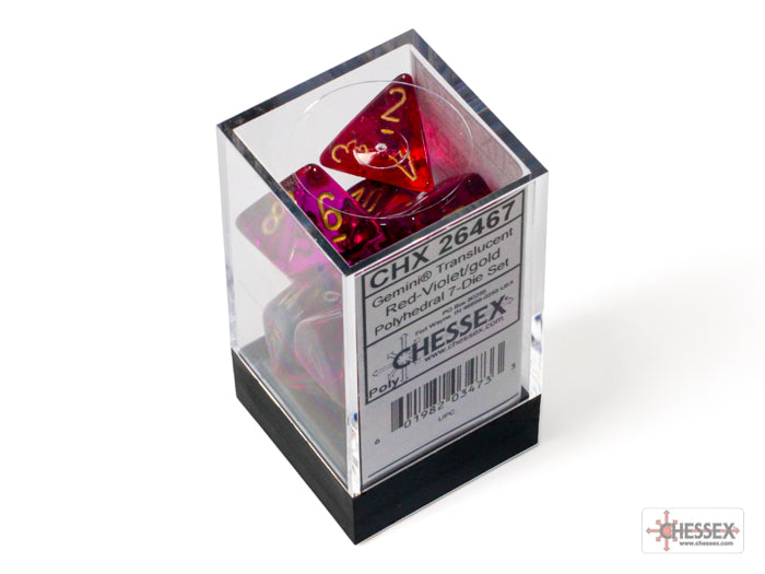 CHESSEX GEMINI TRANSLUCENT DICE: RED-VIOLTER & GOLD SETS | Gamers Paradise