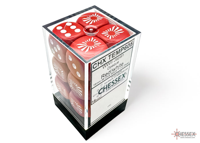 CHESSEX - Japan War Dice Opaque Red/white 16mm d6 Dice Block (12 dice) | Gamers Paradise