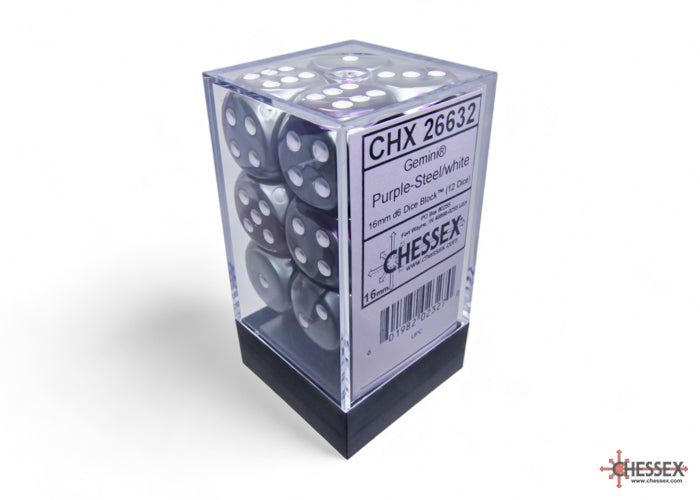 CHESSEX GEMINI DICE: PURPLE-STEEL/WHITE | Gamers Paradise
