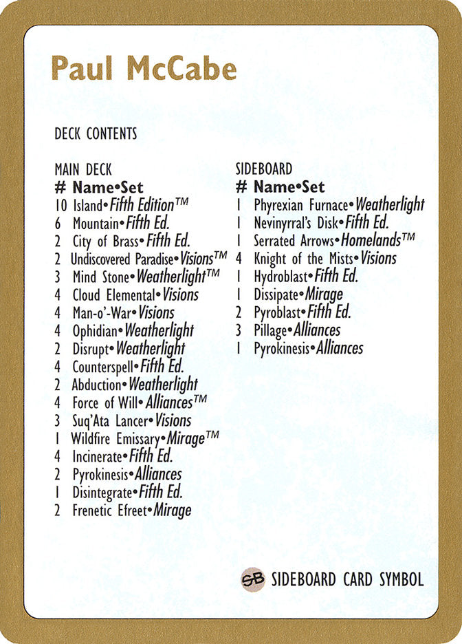 Paul McCabe Decklist [World Championship Decks 1997] | Gamers Paradise