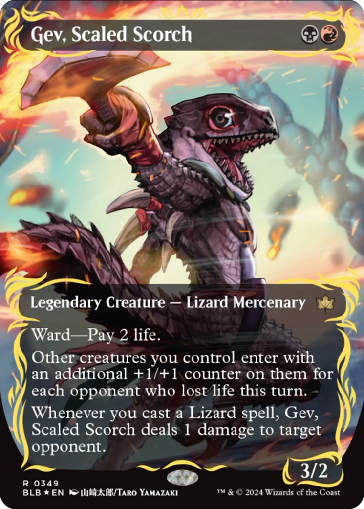 Gev, Scaled Scorch (Borderless) (Raised Foil) [Bloomburrow] | Gamers Paradise