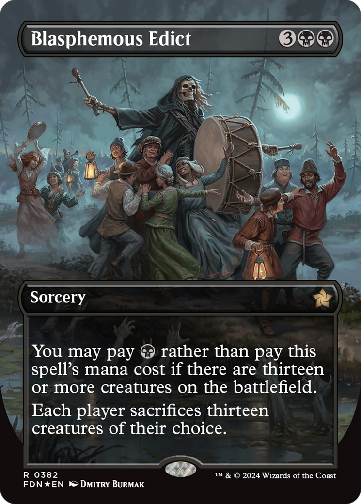 Blasphemous Edict (Borderless) (Mana Foil) [Foundations] | Gamers Paradise