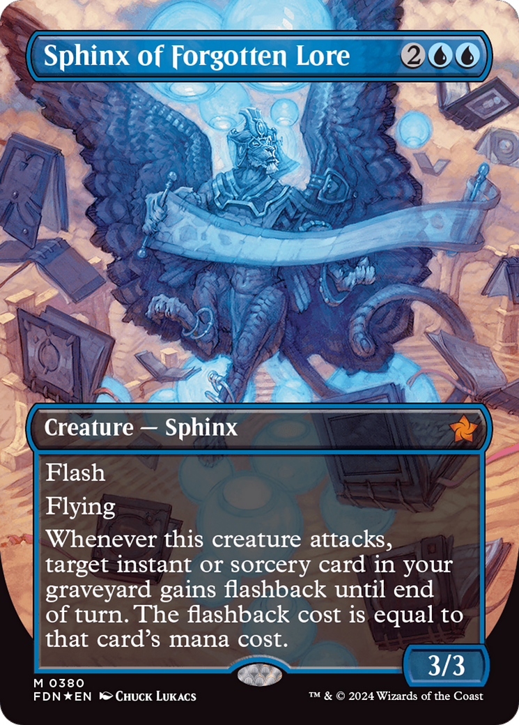 Sphinx of Forgotten Lore (Borderless) (Mana Foil) [Foundations] | Gamers Paradise