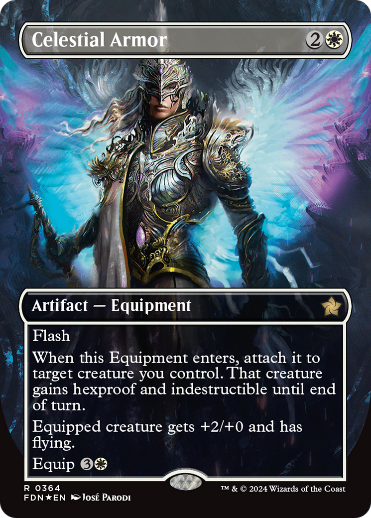 Celestial Armor (Borderless) (Mana Foil) [Foundations] | Gamers Paradise