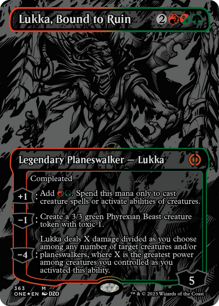 Lukka, Bound to Ruin (Oil Slick Raised Foil) [Phyrexia: All Will Be One] | Gamers Paradise