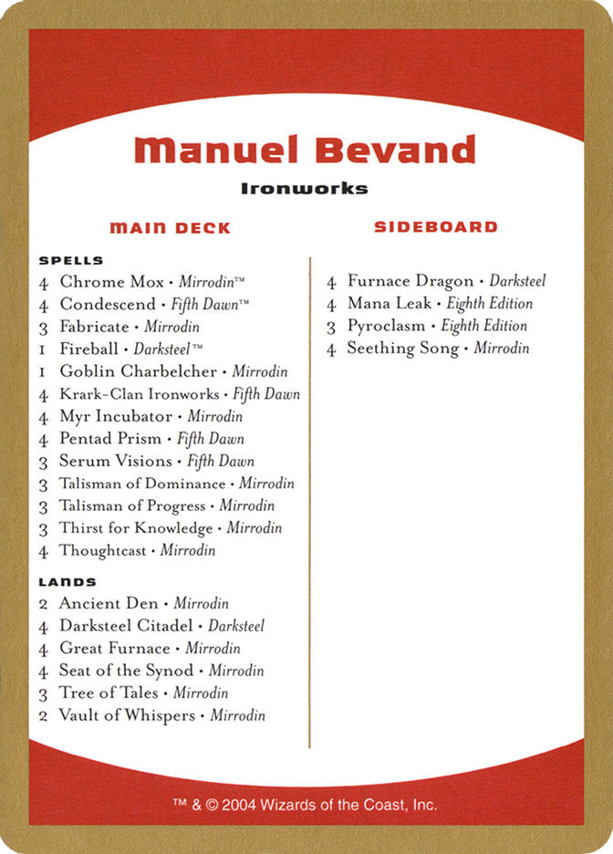 Manuel Bevand Decklist [World Championship Decks 2004] | Gamers Paradise