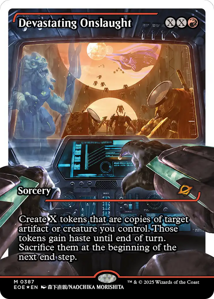 Devastating Onslaught (0387) (Showcase) (Fracture Foil) [Edge of Eternities] | Gamers Paradise