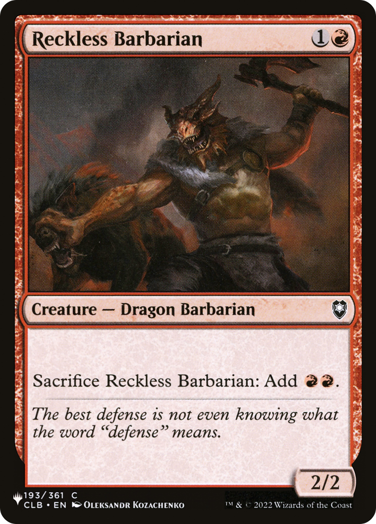 Reckless Barbarian [The List Reprints] | Gamers Paradise