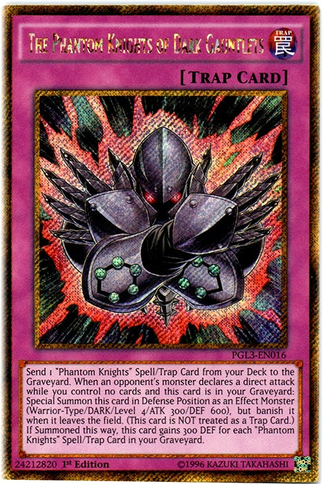 The Phantom Knights of Dark Gauntlets [PGL3-EN016] Gold Secret Rare | Gamers Paradise