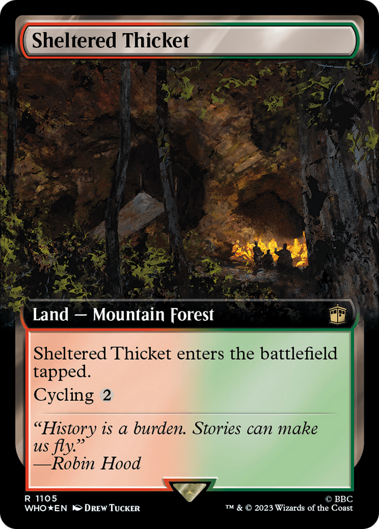 Sheltered Thicket (Extended Art) (Surge Foil) [Doctor Who] | Gamers Paradise