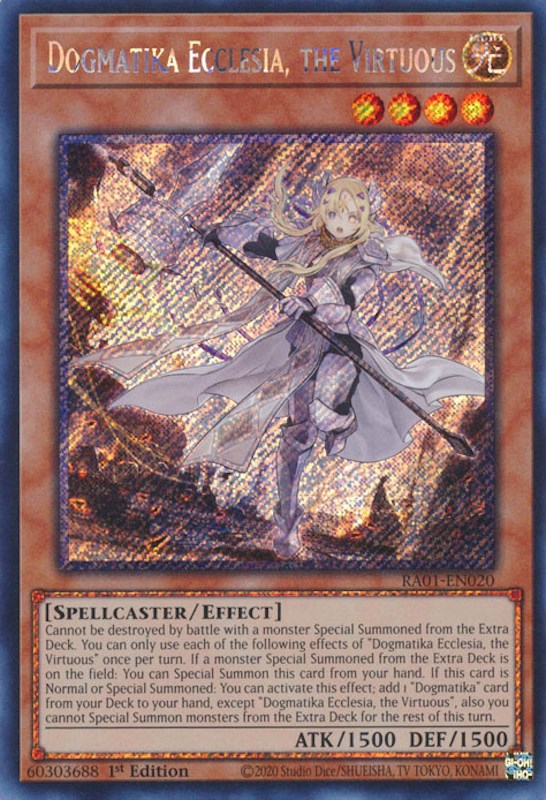 Dogmatika Ecclesia, the Virtuous [RA01-EN020] Platinum Secret Rare | Gamers Paradise