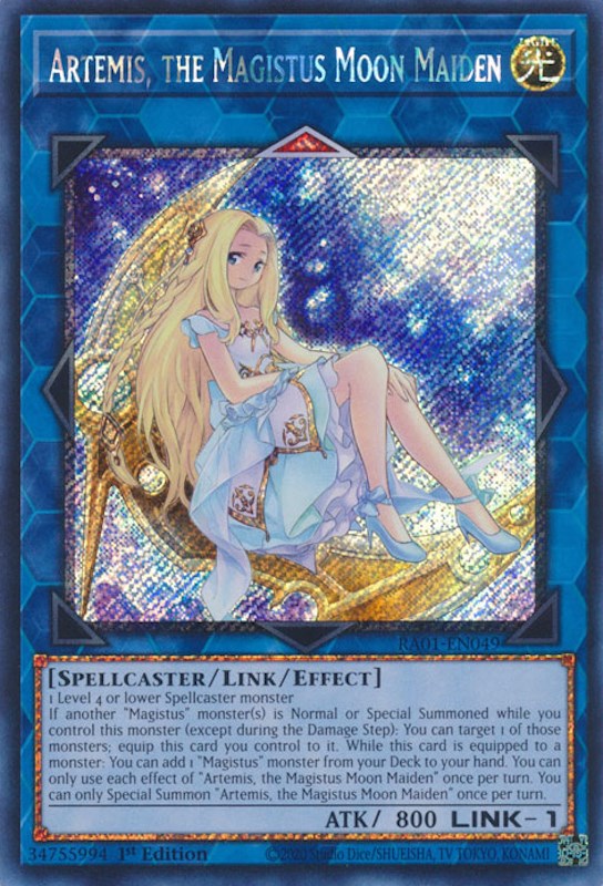 Artemis, the Magistus Moon Maiden [RA01-EN049] Platinum Secret Rare | Gamers Paradise