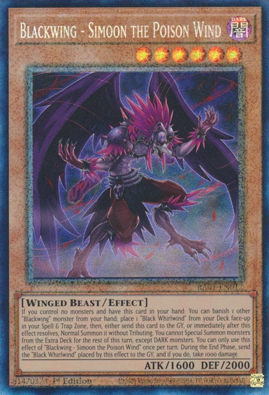 Blackwing - Simoon the Poison Wind [RA01-EN012] Prismatic Collector's Rare | Gamers Paradise