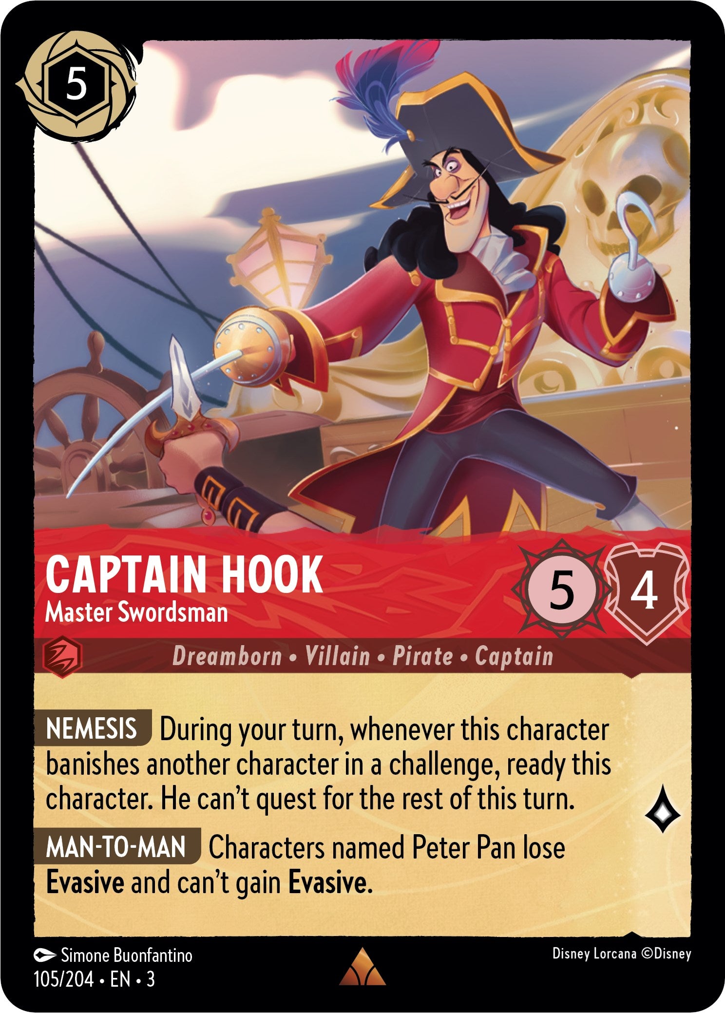 Captain Hook - Master Swordsman (105/204) [Into the Inklands] | Gamers Paradise