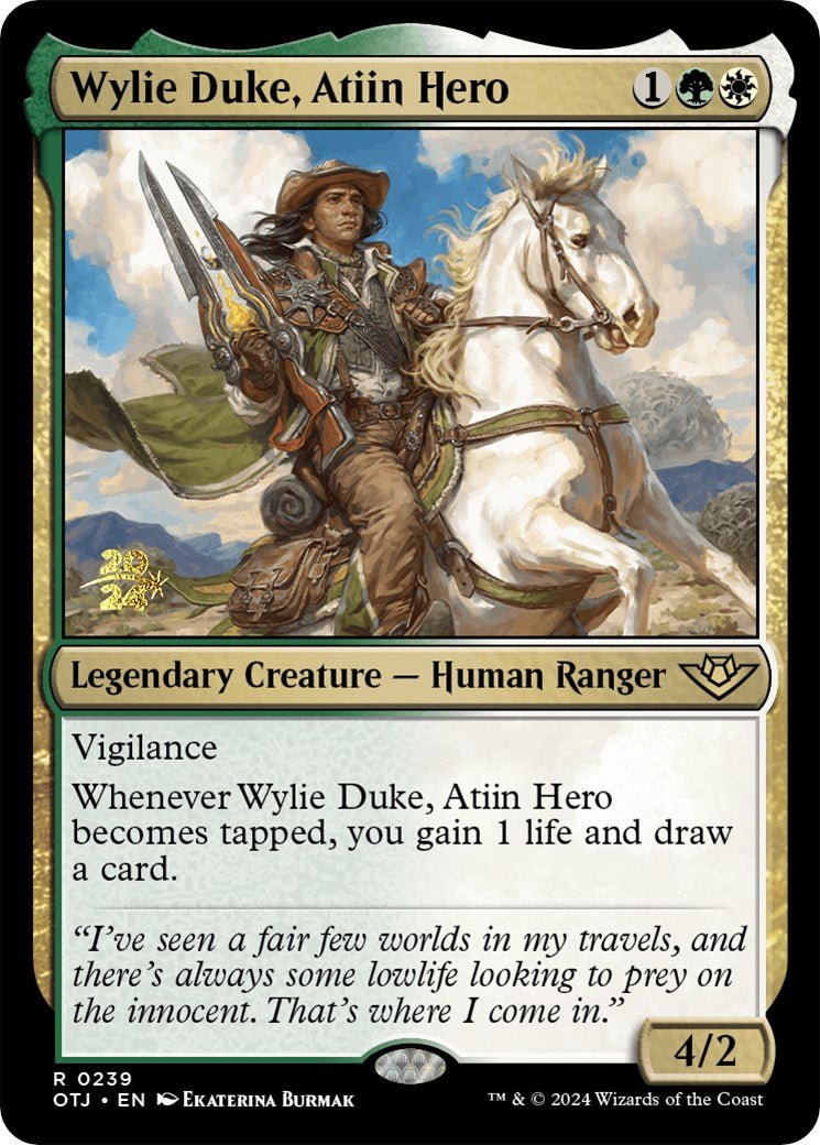 Wylie Duke, Atiin Hero [Outlaws of Thunder Junction Prerelease Promos] | Gamers Paradise