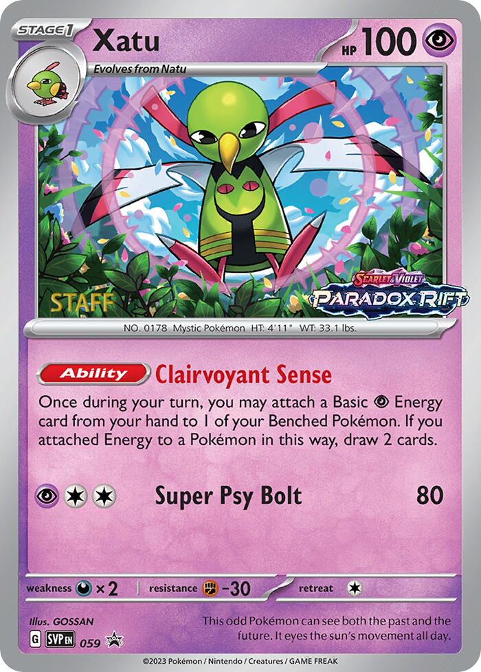 Xatu (059) (Staff Prerelease Promo) [Scarlet & Violet: Black Star Promos] | Gamers Paradise