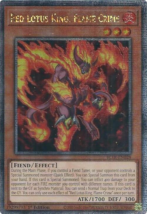 Red Lotus King, Flame Crime (Quarter Century Secret Rare) [BLTR-EN028] Quarter Century Secret Rare | Gamers Paradise