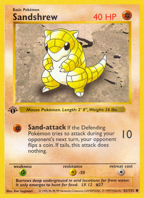 Sandshrew (62/102) (Shadowless) [Base Set 1st Edition] | Gamers Paradise