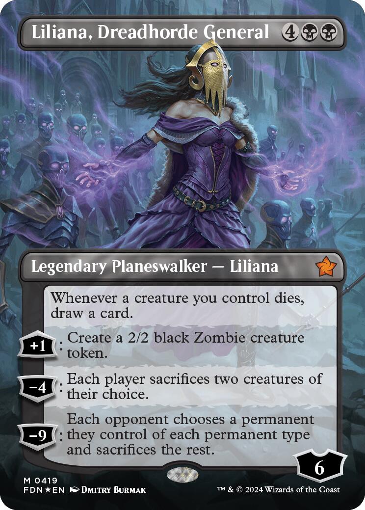 Liliana, Dreadhorde General (Borderless) (Mana Foil) [Foundations] | Gamers Paradise