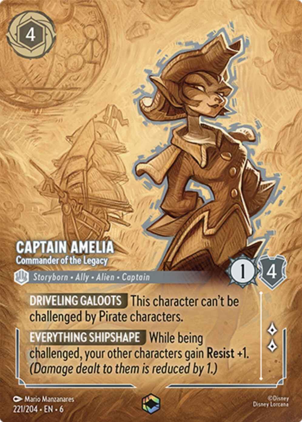 Captain Amelia - Commander of the Legacy (Enchanted) (221/204) [Azurite Sea] | Gamers Paradise