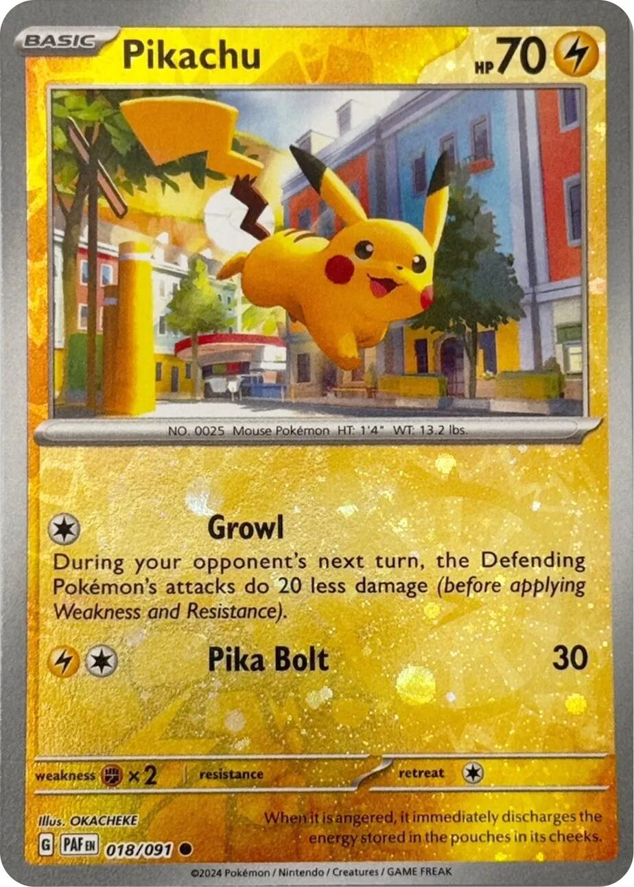 Pikachu (018/091) (Reverse Cosmos Holo) [Scarlet & Violet: Paldean Fates] | Gamers Paradise