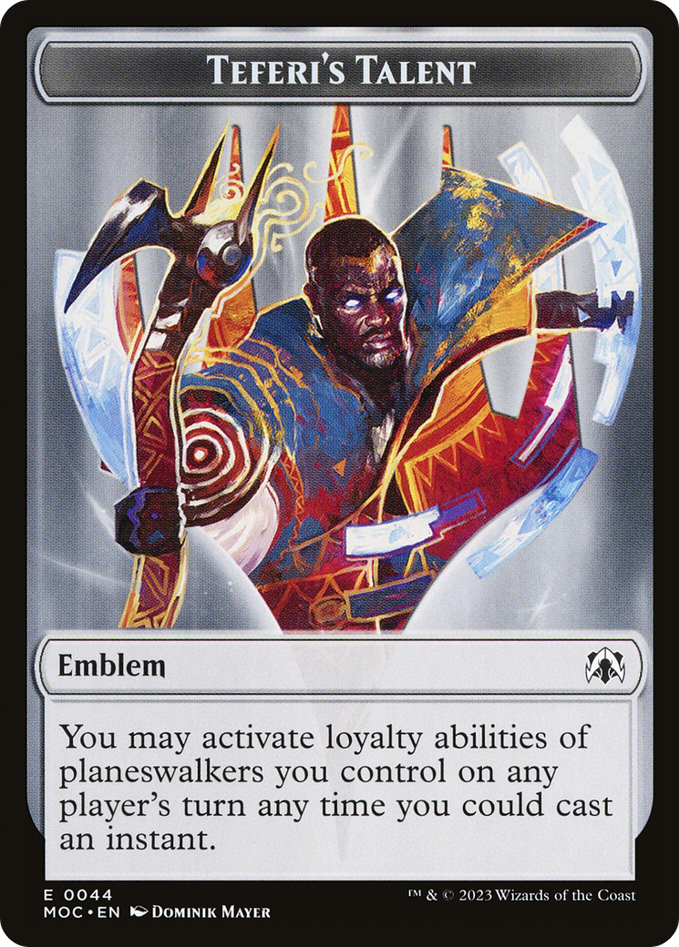 First Mate Ragavan // Teferi's Talent Emblem Double-Sided Token [March of the Machine Commander Tokens] | Gamers Paradise