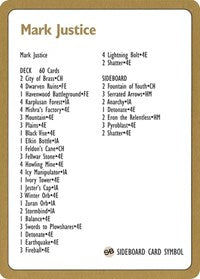 1996 Mark Justice Decklist Card [World Championship Decks] | Gamers Paradise