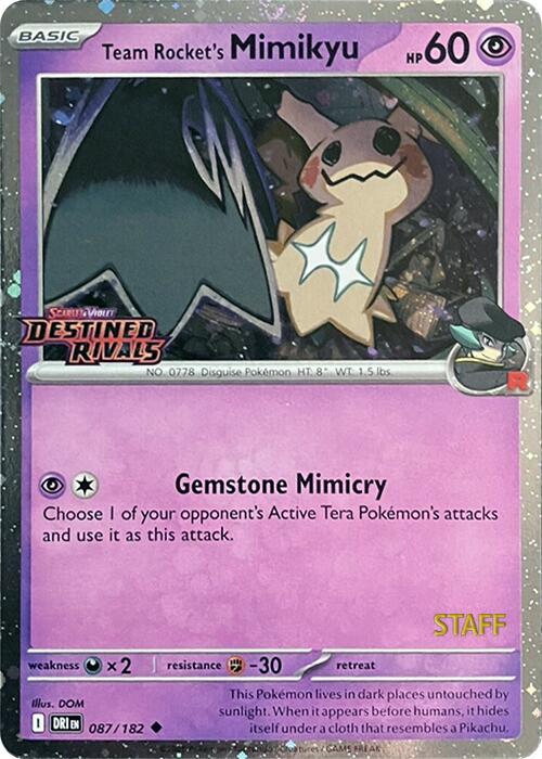 Team Rocket's Mimikyu (087/182) (Prerelease Staff) [Scarlet & Violet: Destined Rivals] | Gamers Paradise
