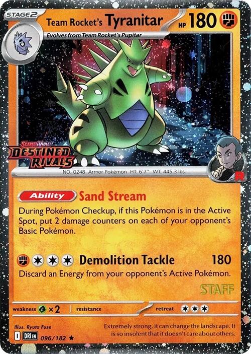 Team Rocket's Tyranitar (096/182) (Prerelease Staff) [Scarlet & Violet: Destined Rivals] | Gamers Paradise