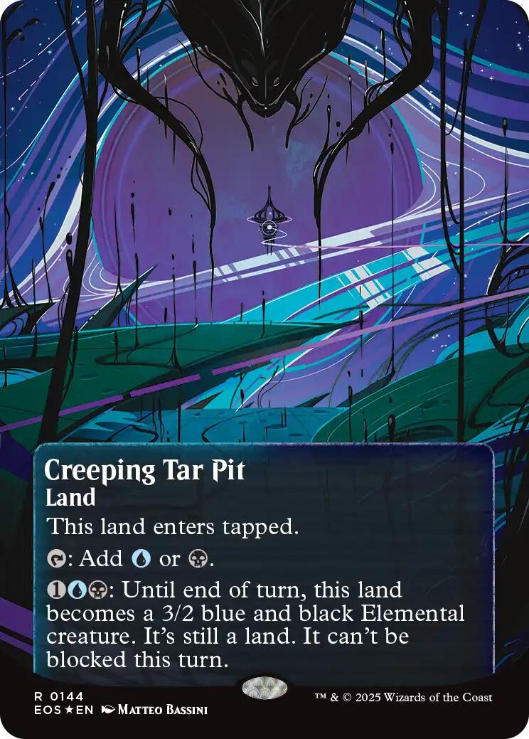 Creeping Tar Pit (0144) (Borderless) (Galaxy Foil) [Edge of Eternities: Stellar Sights] | Gamers Paradise