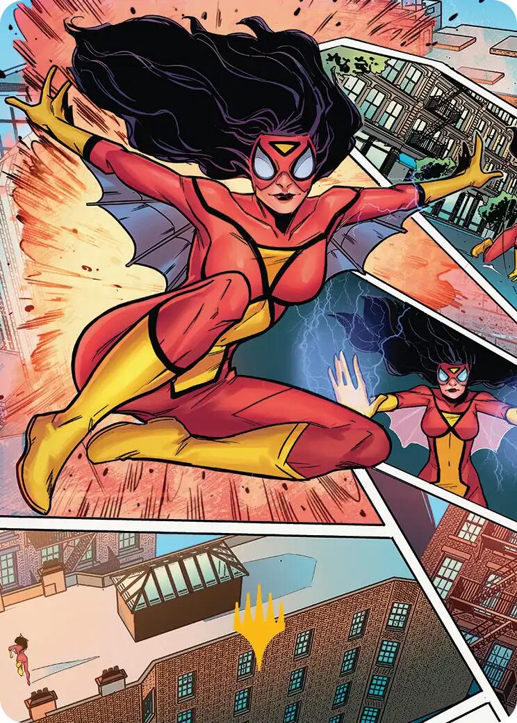 Spider-Woman, Stunning Savior Art Card (Gold-Stamped Planeswalker Symbol) [Marvel's Spider-Man Art Series] | Gamers Paradise