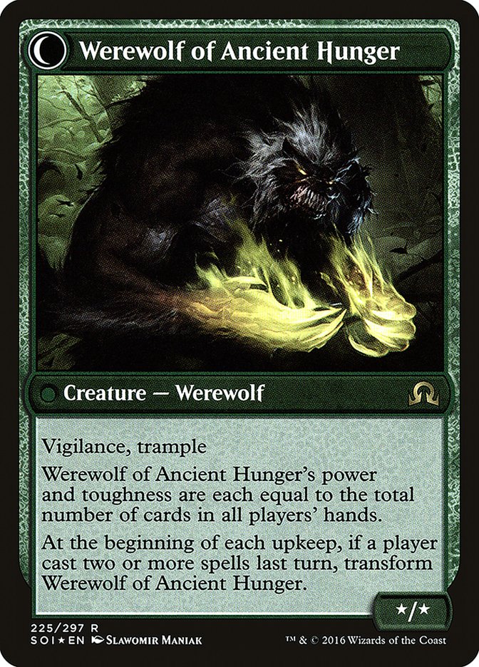 Sage of Ancient Lore // Werewolf of Ancient Hunger [Shadows over Innistrad Prerelease Promos] | Gamers Paradise