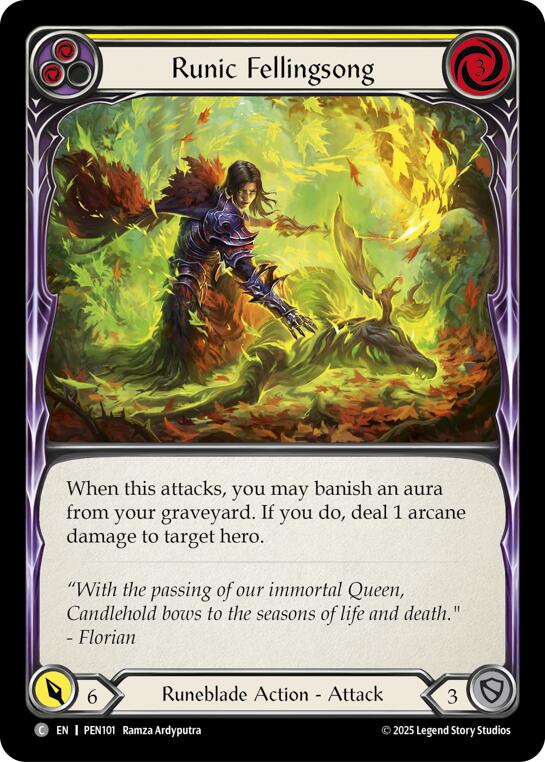 Runic Fellingsong (Yellow) (Rainbow Foil) [PEN101] (Compendium of Rathe)  Rainbow Foil | Gamers Paradise