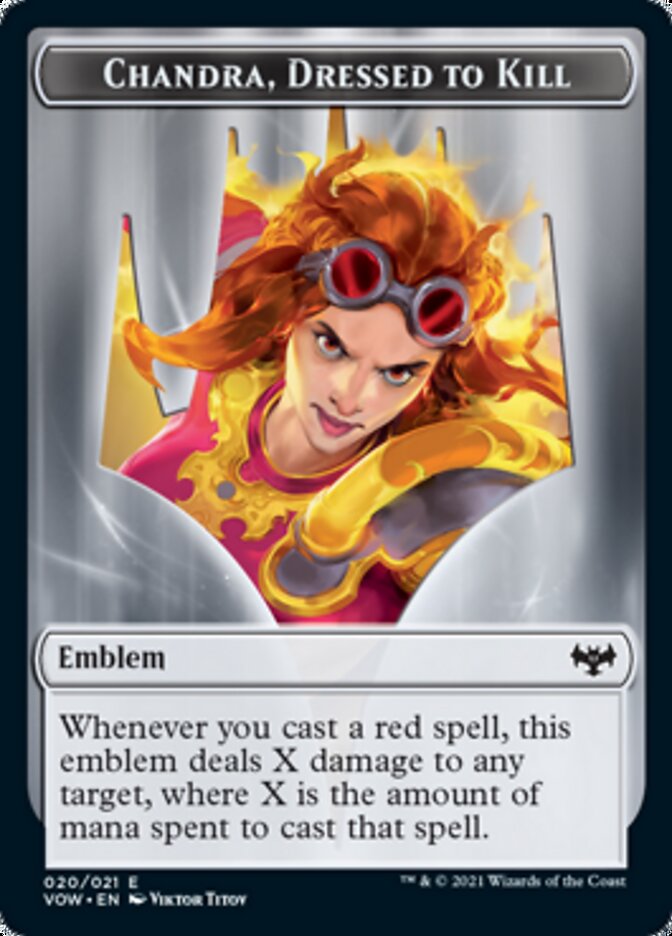Blood // Chandra, Dressed to Kill Emblem Double-Sided Token [Innistrad: Crimson Vow Tokens] | Gamers Paradise