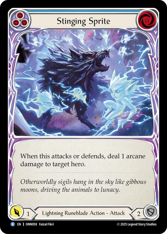 Stinging Sprite (Blue) [OMN058] (Omens of the Third Age)  Rainbow Foil | Gamers Paradise