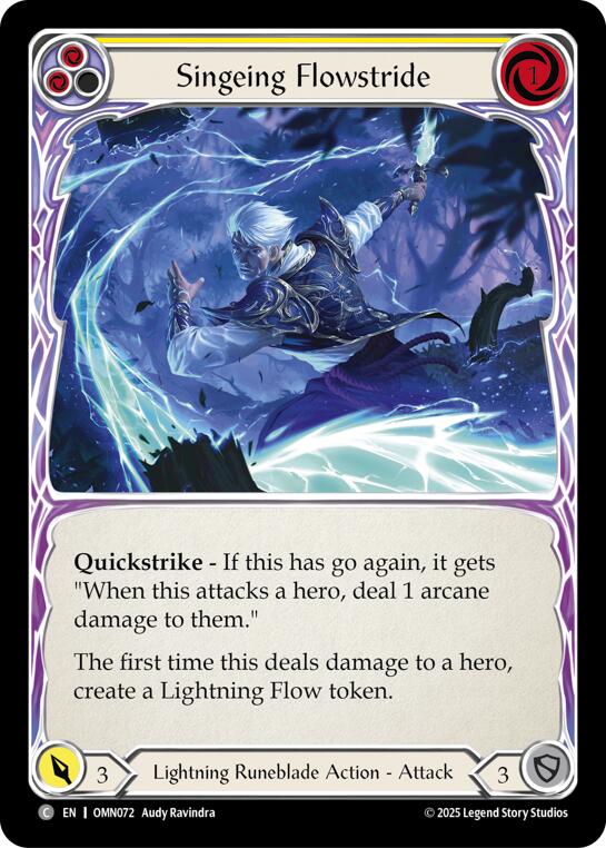 Singeing Flowstride (Yellow) [OMN072] (Omens of the Third Age)  Rainbow Foil | Gamers Paradise