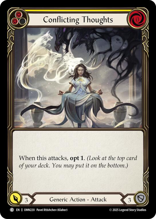 Conflicting Thoughts (Yellow) [OMN220] (Omens of the Third Age)  Rainbow Foil | Gamers Paradise