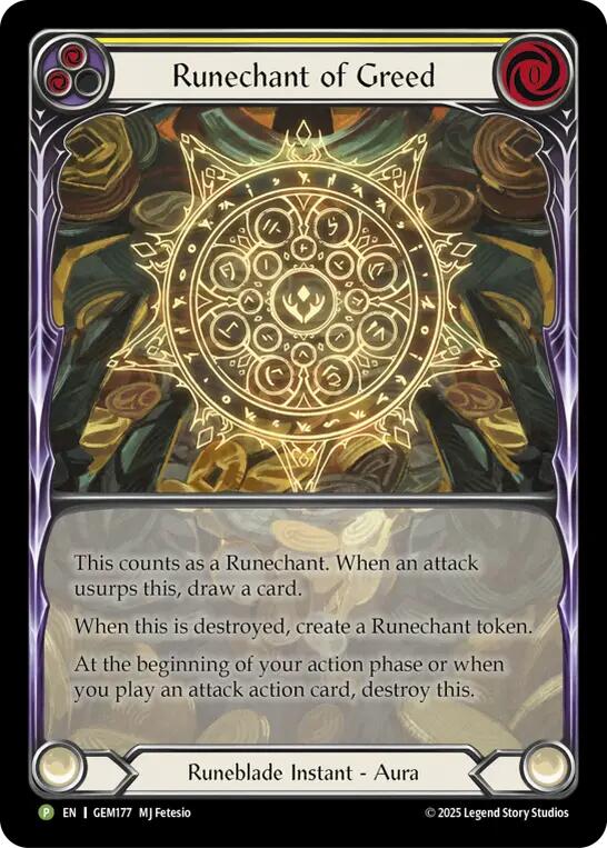 Runechant of Greed (Yellow) [GEM177-RF] (GEM Pack 5)  Rainbow Foil | Gamers Paradise