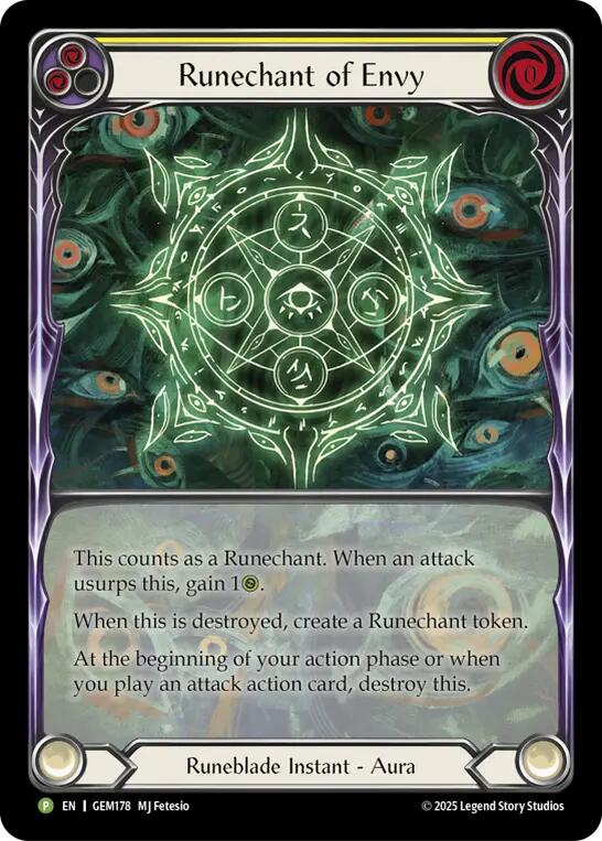 Runechant of Envy (Yellow) [GEM178-RF] (GEM Pack 5)  Rainbow Foil | Gamers Paradise