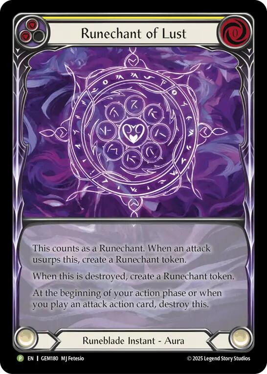 Runechant of Lust (Yellow) [GEM180-RF] (GEM Pack 5)  Rainbow Foil | Gamers Paradise