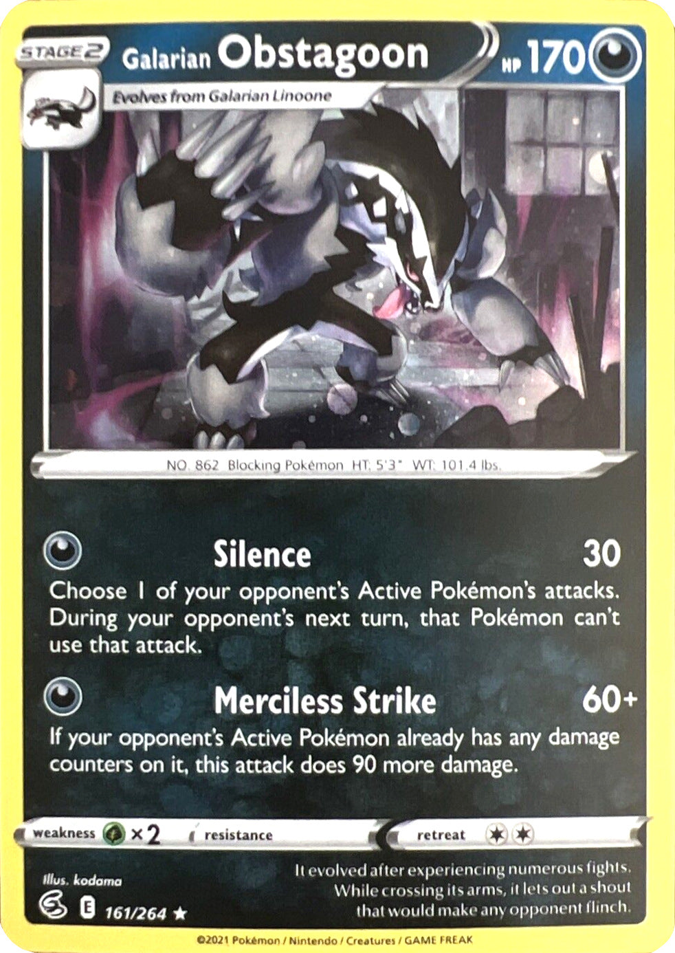 Galarian Obstagoon (161/264) (Cosmos Holo) [Sword & Shield: Fusion Strike] | Gamers Paradise