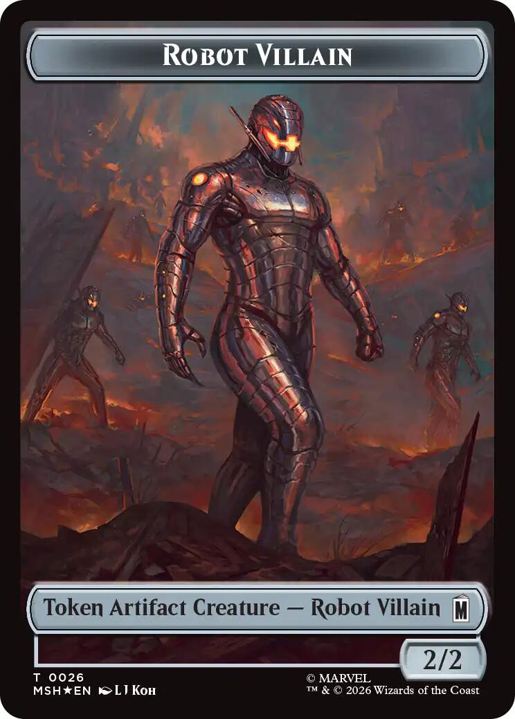 Villain // Robot Villain Double-Sided Token (025//026) (Surge Foil) [Marvel Super Heroes Tokens] | Gamers Paradise