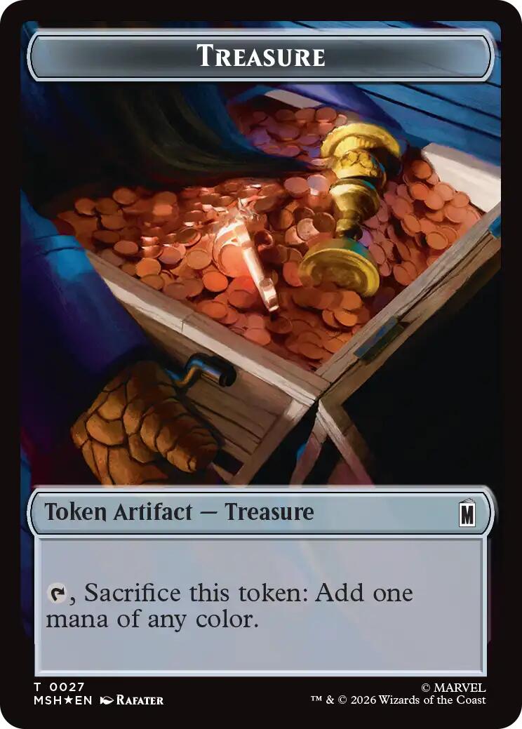 Treasure (027) // Bird (021) Double-Sided Token (Surge Foil) [Marvel Super Heroes Commander Tokens] | Gamers Paradise