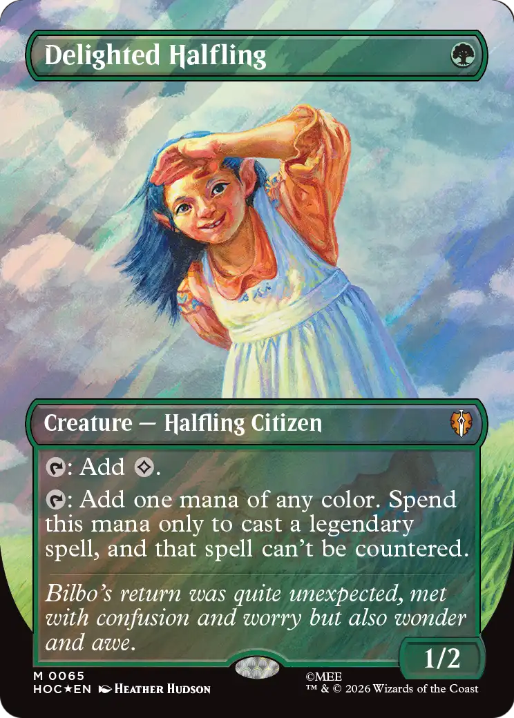 Delighted Halfling (Borderless) (Surge Foil) [The Hobbit] | Gamers Paradise
