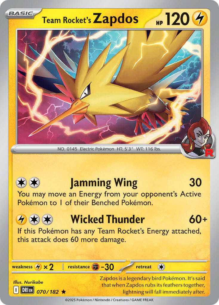 Team Rocket's Zapdos (070/182) (Deck Exclusive) [Scarlet & Violet: Destined Rivals] | Gamers Paradise