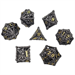 7th Circle Black and Gold Hollow Metal RPG Dice Set | Gamers Paradise