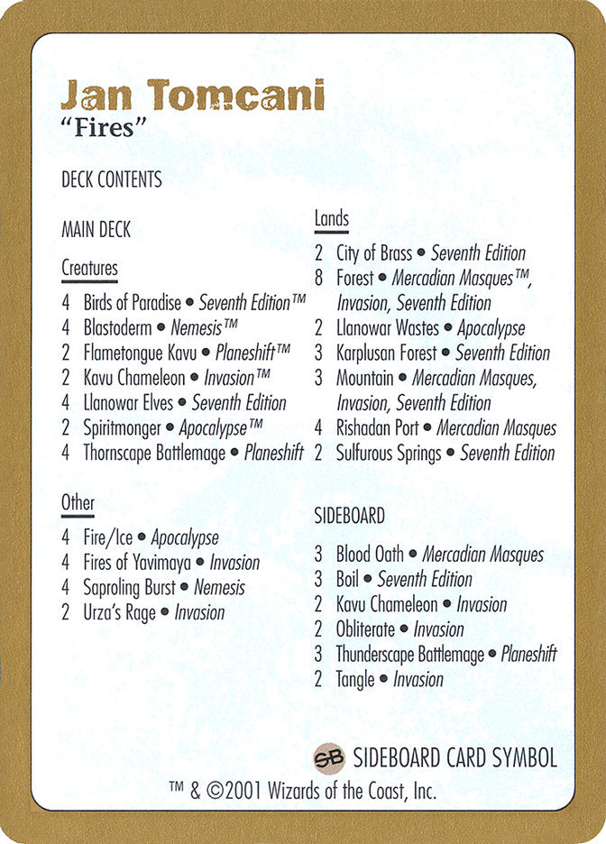 Jan Tomcani Decklist [World Championship Decks 2001] | Gamers Paradise